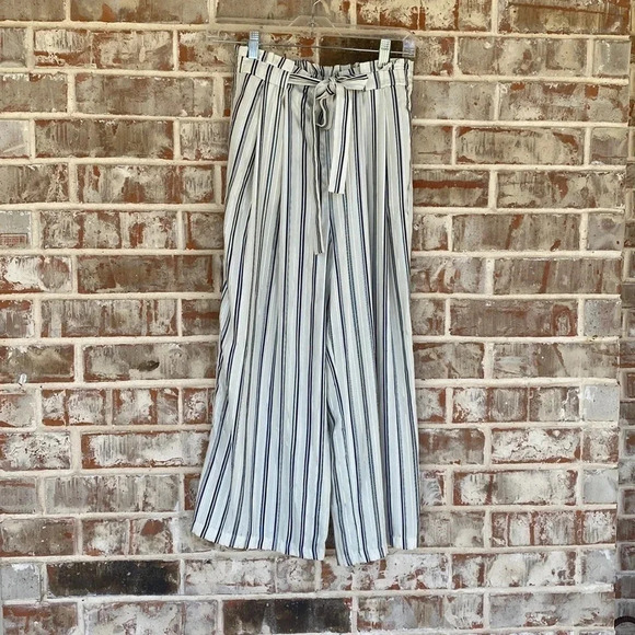 Zara Basic Metallic Striped Paper Bag Crop Pants - Picture 1 of 10